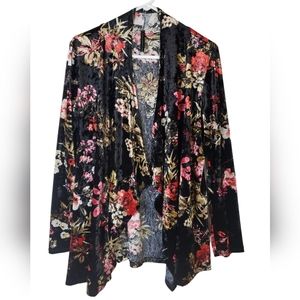 Rags and Couture Women's Floral Black Open Front Cardigan Long Sleeves Size XL